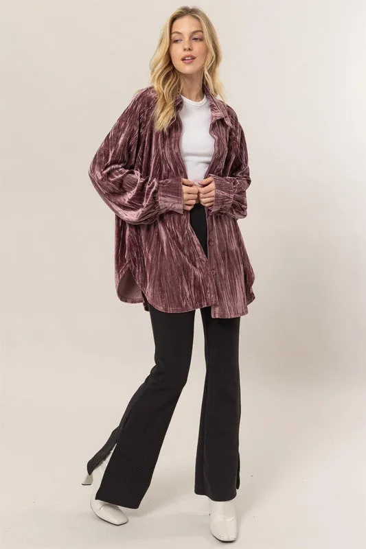 Oversized Velvet Button-up Shirt Jacket