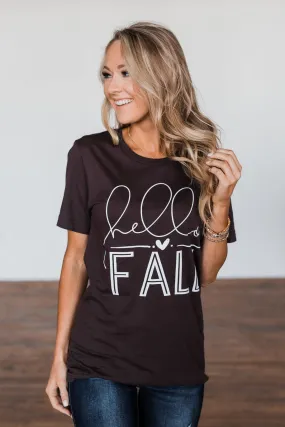 "Hello Fall" Graphic Tee- Dark Brown