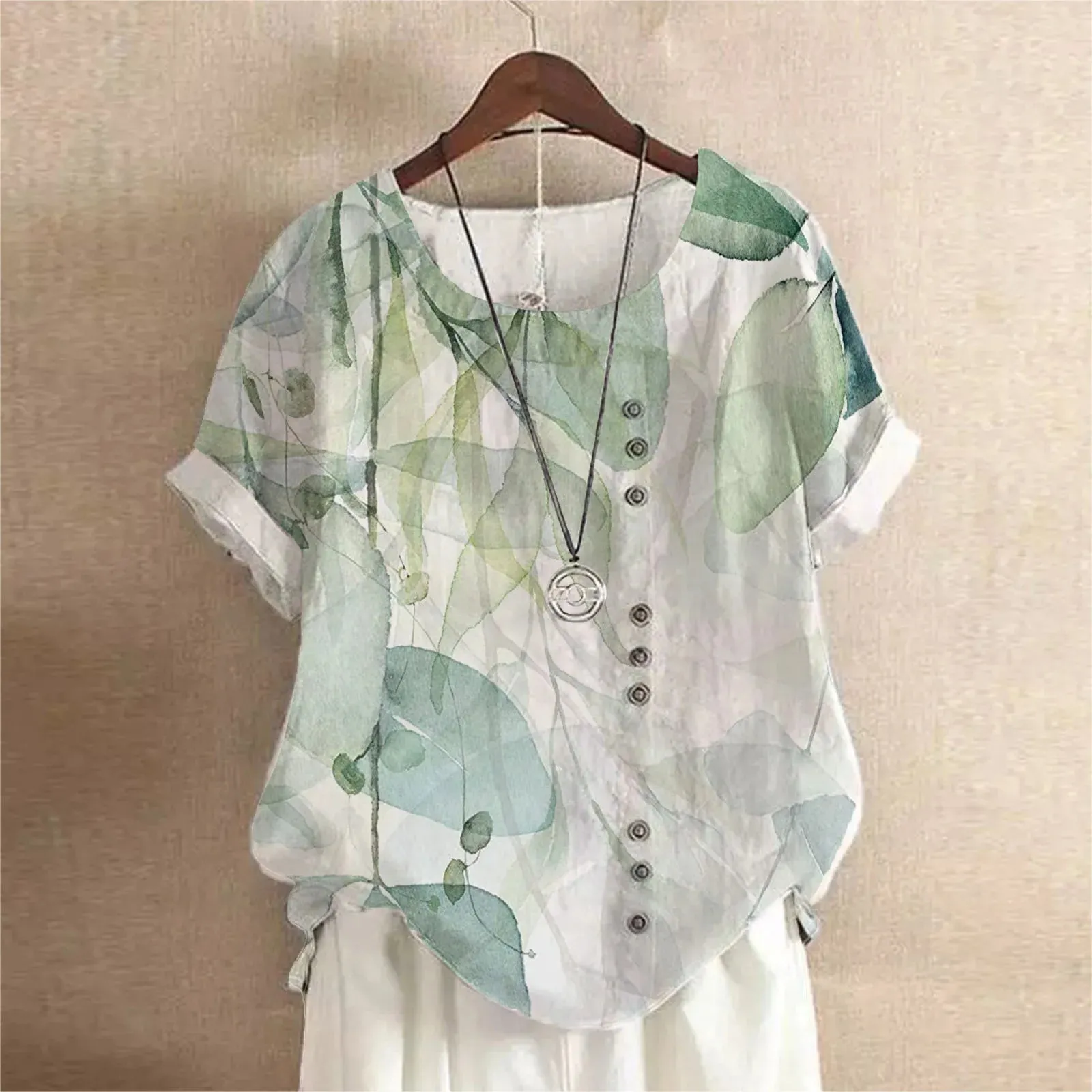 Summer O-Neck Short Sleeve Retro Floral Printing Loose Blouse Top 2024 Fashion Women Buttons Casual Shirts