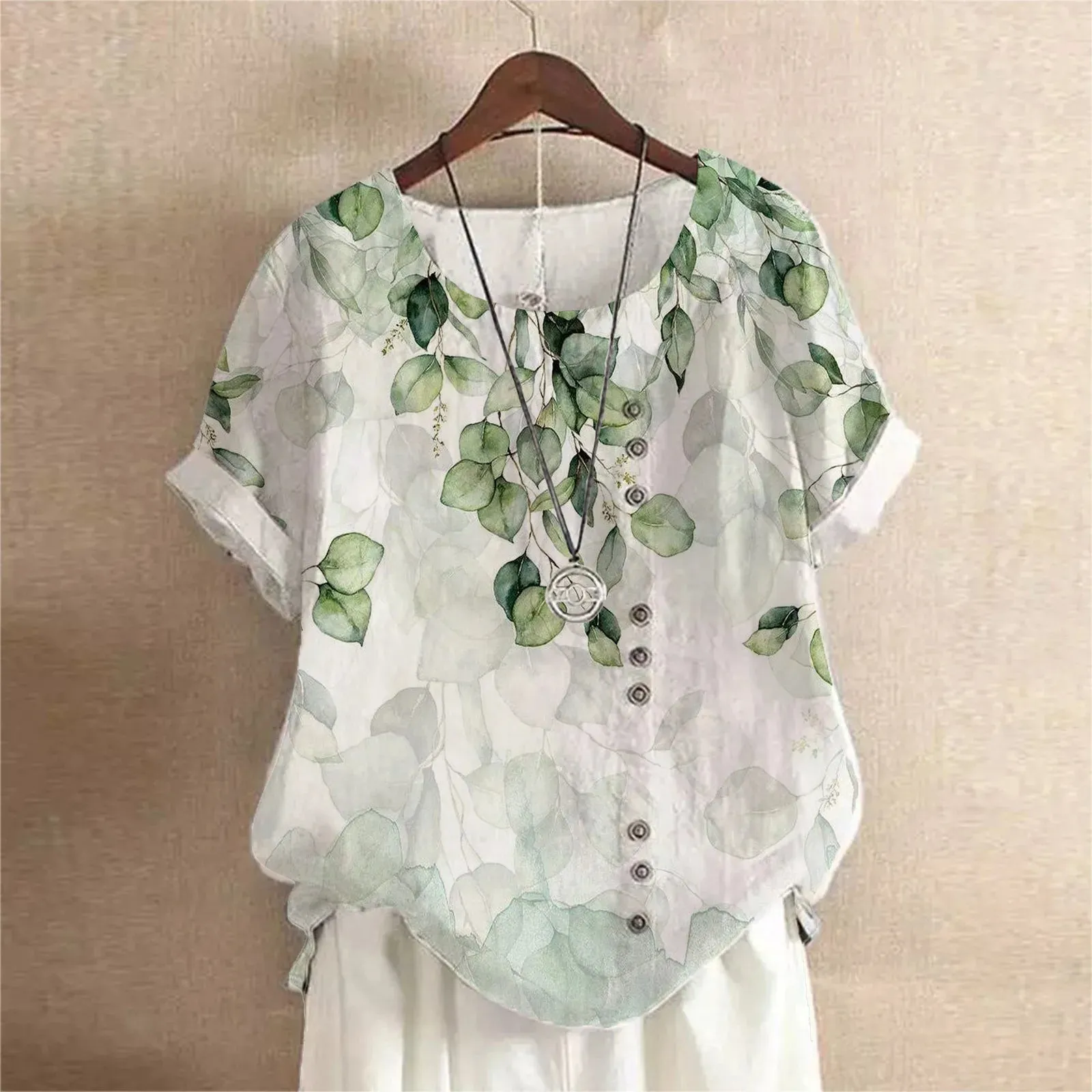 Summer O-Neck Short Sleeve Retro Floral Printing Loose Blouse Top 2024 Fashion Women Buttons Casual Shirts