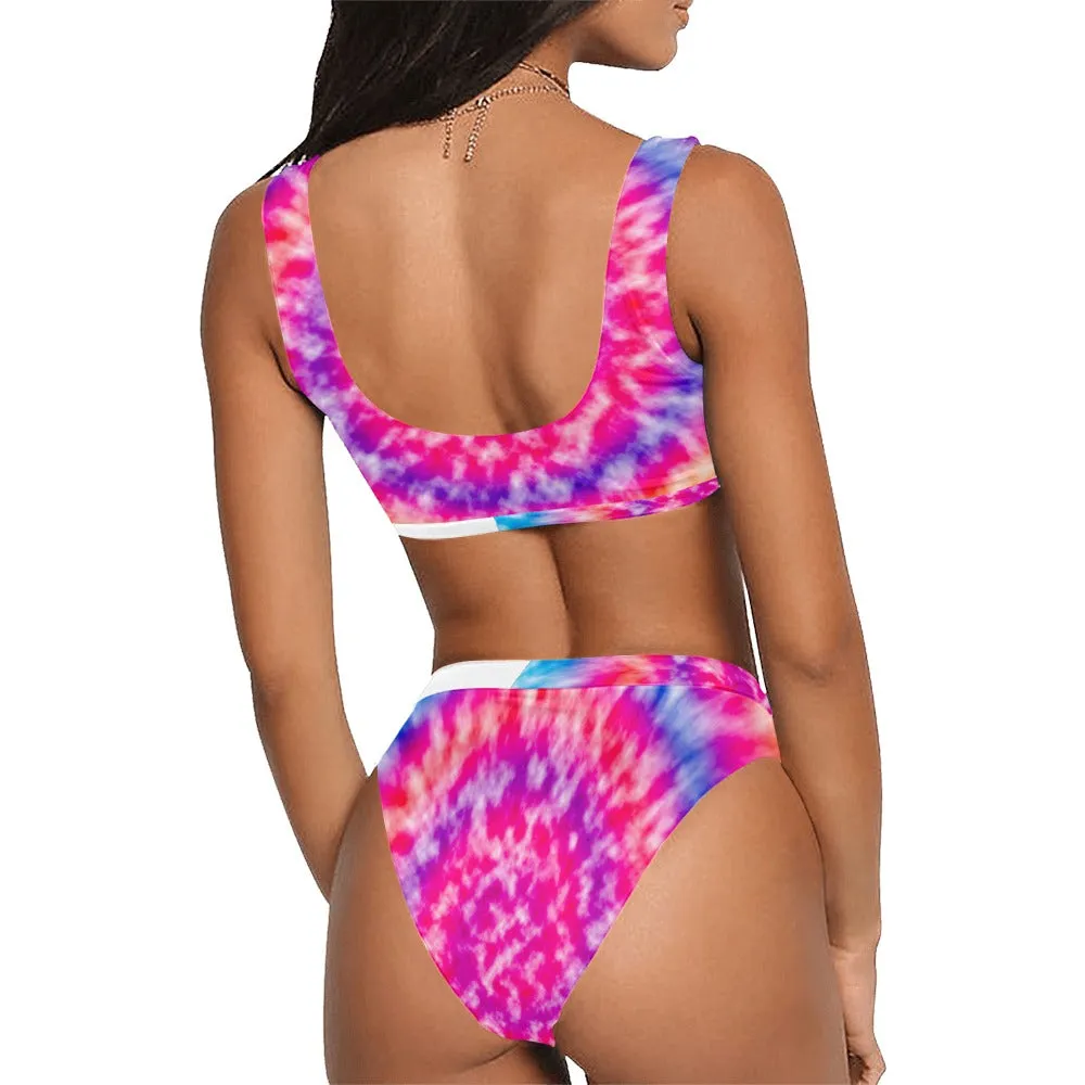 Tie Dye Sport Top & High-Waisted Bikini Swimsuit (Model S07)