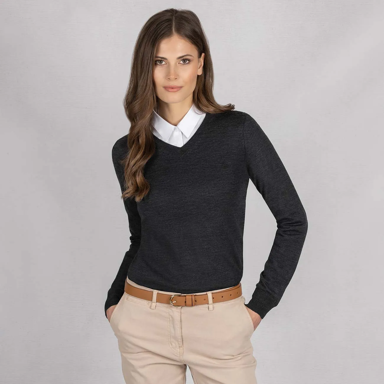 Wool Pullover Light V Neck Women