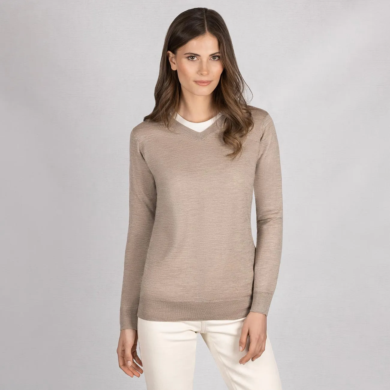 Wool Pullover Light V Neck Women